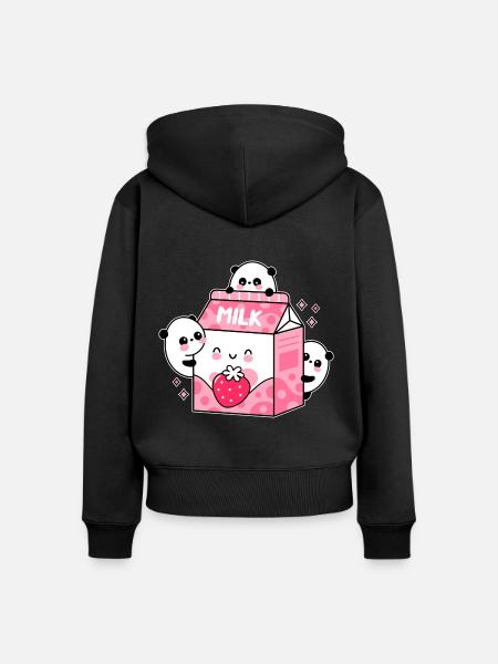 Strawberry Milk - Frauen Premium Bio Zip Hoodie - Schwarz