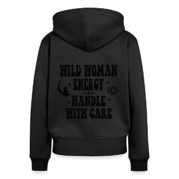 Wild woman energy - handle with care schwarz - Frauen Premium Bio Zip Hoodie - Schwarz - Hinten - Julia (174cm)