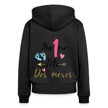 Ma première fête des mères - Sweat à capuche zippé Premium bio Femme - noir - Dos - Julia (174cm)