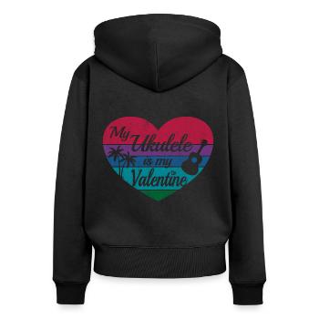 My Ukulele is my Valentine - Frauen Premium Bio Zip Hoodie - Schwarz - Hinten - Julia (174cm)
