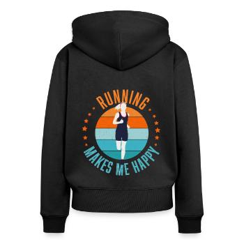 Running Makes Me happy - Frauen Premium Bio Zip Hoodie - Schwarz - Hinten - Julia (174cm)