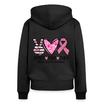 Unterstützen Sie Brustkrebs - Frauen Premium Bio Zip Hoodie - Schwarz - Hinten - Julia (174cm)