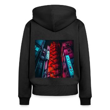 Ville de nuit - Sweat à capuche zippé Premium bio Femme - noir - Dos - Julia (174cm)