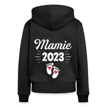 Annonce Grossesse 2023 - Future Mamie 2023 - Sweat à capuche zippé Premium bio Femme - noir - Dos - Julia (174cm)