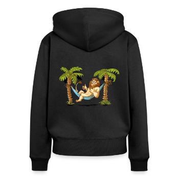 Maskotti Artur - Relaxing - Frauen Premium Bio Zip Hoodie - Schwarz - Hinten - Julia (174cm)