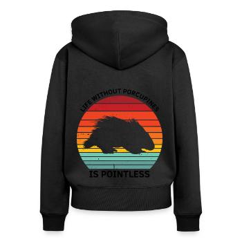 Stachelschweine Designs für Tierliebhaber Nagetier - Frauen Premium Bio Zip Hoodie - Schwarz - Hinten - Julia (174cm)