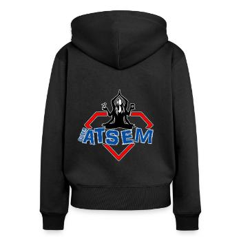 Super ATSEM - Sweat à capuche zippé Premium bio Femme - noir - Dos - Julia (174cm)