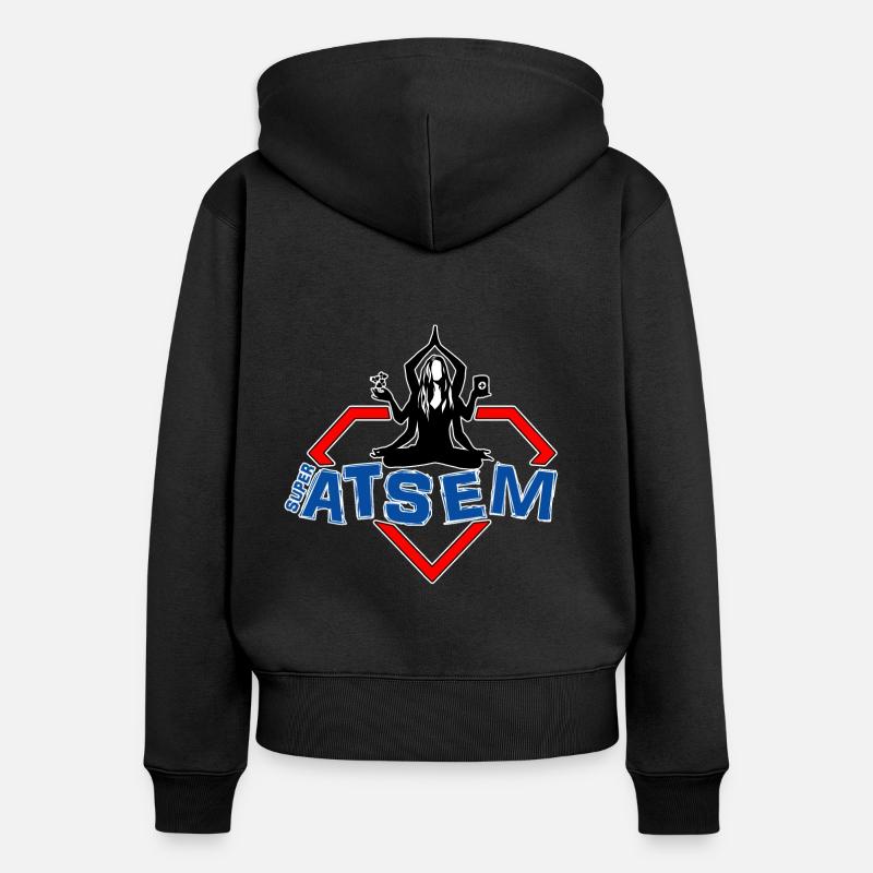 Super ATSEM - Sweat à capuche zippé Premium bio Femme - noir