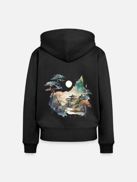 Tempellandschaft - Frauen Premium Bio Zip Hoodie - Schwarz