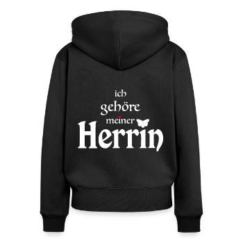 Ich gehöre meiner Herrin - Design für Sklaven. - Frauen Premium Bio Zip Hoodie - Schwarz - Hinten - Julia (174cm)