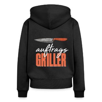 Grillen Grillmeister BBQ Grillkönig - Frauen Premium Bio Zip Hoodie - Schwarz - Hinten - Julia (174cm)