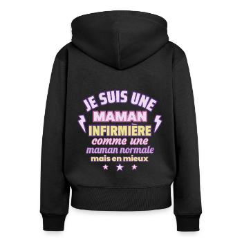 Maman infirmière, cadeau fête des mères,Noël - Sweat à capuche zippé Premium bio Femme - noir - Dos - Julia (174cm)