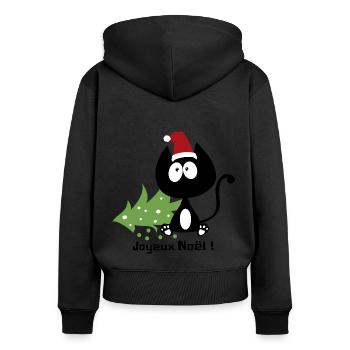 Joyeux noel ! Chat et sapin renversé, humour ! - Sweat à capuche zippé Premium bio Femme - noir - Dos - Julia (174cm)