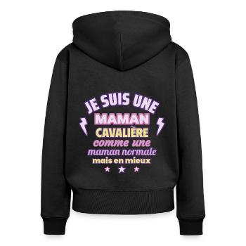 Je suis une maman cavalière - Sweat à capuche zippé Premium bio Femme - noir - Dos - Julia (174cm)