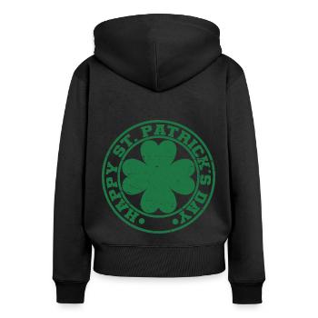 Cadeau de la Saint-Patrick Trèfle Hommes, Femmes, Enfants - Sweat à capuche zippé Premium bio Femme - noir - Dos - Julia (174cm)