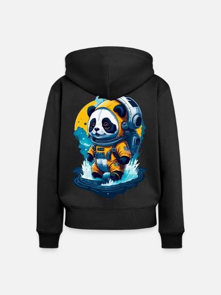 Niedlicher Panda-Astronaut - Frauen Premium Bio Zip Hoodie - Schwarz