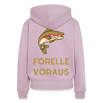 Truite en avant : la prise de la nature - Sweat à capuche zippé Premium bio Femme - rose poudré - Dos - Julia (174cm)