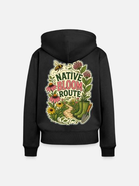 NATIVE BLOOM ROUTE - Frauen Premium Bio Zip Hoodie - Schwarz