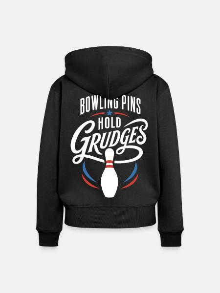 Bowling Pins Hold Grudges - Frauen Premium Bio Zip Hoodie - Schwarz
