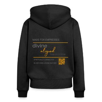 Divine aligned feminine - Frauen Premium Bio Zip Hoodie - Schwarz - Hinten - Julia (174cm)