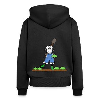 Moutons dans le jardin - Sweat à capuche zippé Premium bio Femme - noir - Dos - Julia (174cm)