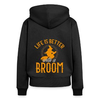 Hexe Hexen Halloween Lustige Sprüche Besen - Frauen Premium Bio Zip Hoodie - Schwarz - Hinten - Julia (174cm)