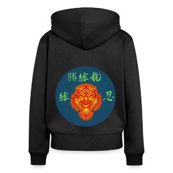 Tiger_wild - Frauen Premium Bio Zip Hoodie - Schwarz - Hinten - Julia (174cm)