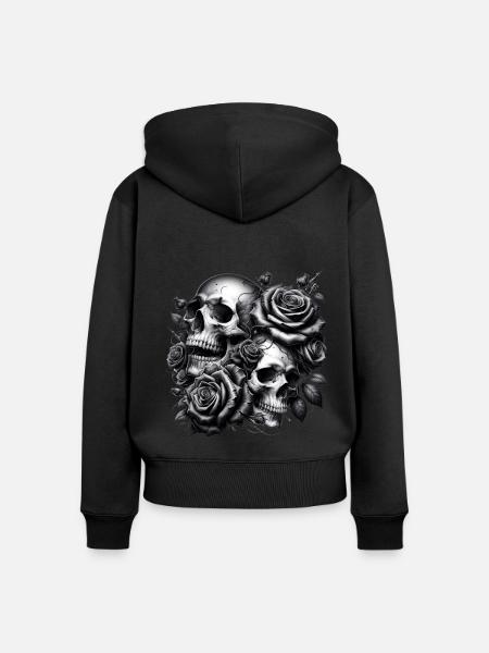 Skulls and Roses - Frauen Premium Bio Zip Hoodie - Schwarz