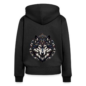 loup majestueux avec cadre - Sweat à capuche zippé Premium bio Femme - noir - Dos - Julia (174cm)