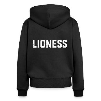 Löwin - Frauen Premium Bio Zip Hoodie - Schwarz - Hinten - Julia (174cm)