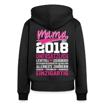 Mama seit 2018 Muttertags Geschenk Für Die Beste - Frauen Premium Bio Zip Hoodie - Schwarz - Hinten - Julia (174cm)