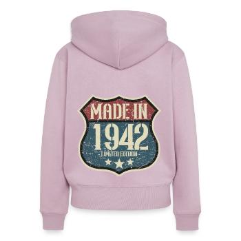 1942 Vintage Jahrgang 80 Geburtstag Retro - Frauen Premium Bio Zip Hoodie - Altrosa - Hinten - Julia (174cm)