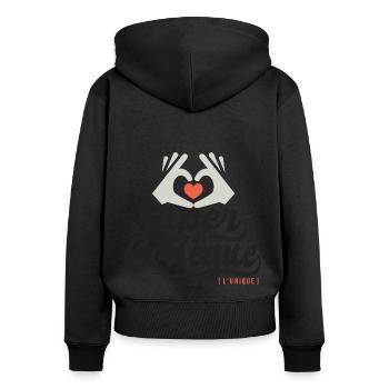 Super collégue l'unique cadeau collegue - Sweat à capuche zippé Premium bio Femme - noir - Dos - Julia (174cm)