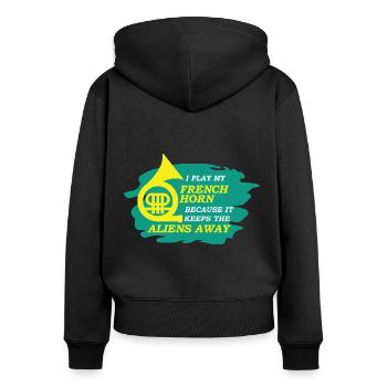 French Horn Hornist - Frauen Premium Bio Zip Hoodie - Schwarz - Hinten - Julia (174cm)