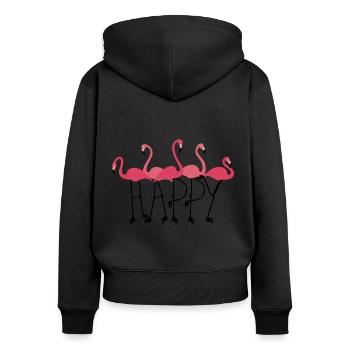 Happy Flamingos, the Happy Flamingos - Word - Women's Premium Organic Zip Hoodie - black - Back - Julia (174cm)