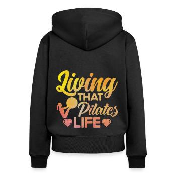 Pilates Vivre le cadeau de vie Pilates - Sweat à capuche zippé Premium bio Femme - noir - Dos - Julia (174cm)