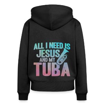 Tuba Jesus und meine Tuba Geschenk - Frauen Premium Bio Zip Hoodie - Schwarz - Hinten - Julia (174cm)