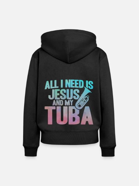 Tuba Jesus and My Tuba Gift - Women's Premium Organic Zip Hoodie - black