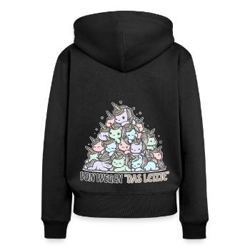 Drôle de dicton de licorne - Sweat à capuche zippé Premium bio Femme - noir - Dos - Julia (174cm)