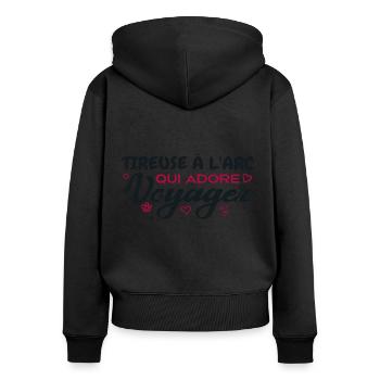 Globetrotting archery shooter with a passion for travel - Women's Premium Organic Zip Hoodie - black - Back - Julia (174cm)
