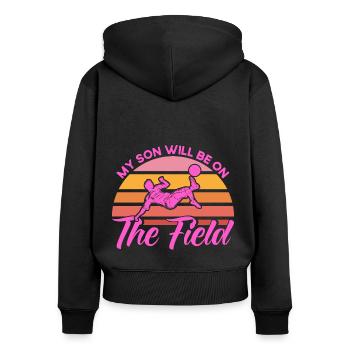 Sportfan Fußball Mama Fußball Geschenk - Frauen Premium Bio Zip Hoodie - Schwarz - Hinten - Julia (174cm)