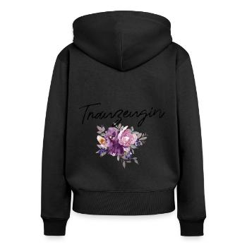 Trauzeugin - Junggesellinnenabschied lila Blumen - Frauen Premium Bio Zip Hoodie - Schwarz - Hinten - Julia (174cm)