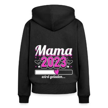 Mama 2023 Mutter werden in Schwangerschaft Baby - Frauen Premium Bio Zip Hoodie - Schwarz - Hinten - Julia (174cm)