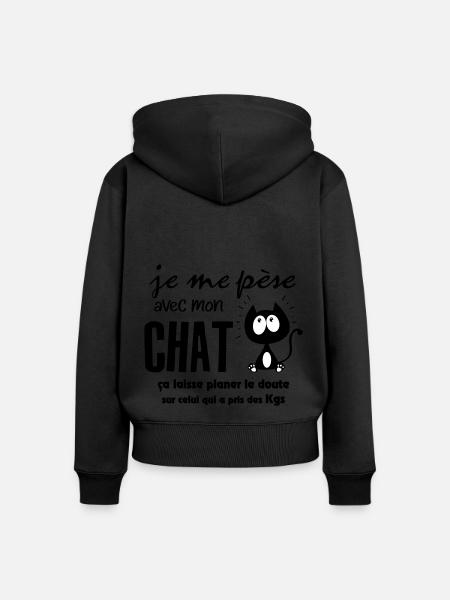 Chat drôle ! humour kilos - Sweat à capuche zippé Premium bio Femme - noir