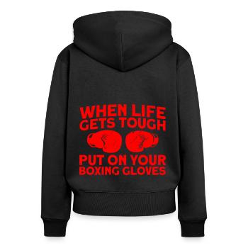 Zieh deine Boxhandschuhe an Boxen Geschenk - Frauen Premium Bio Zip Hoodie - Schwarz - Hinten - Julia (174cm)