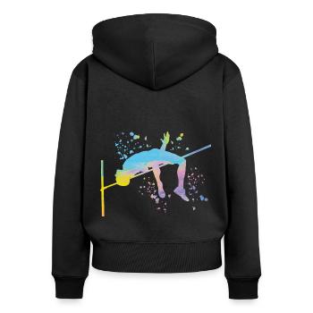 Hochspringer Wasserfarben Hochsprung - Frauen Premium Bio Zip Hoodie - Schwarz - Hinten - Julia (174cm)