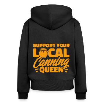 Unterstützen Sie Ihre lokale Einmach Königin Einma - Frauen Premium Bio Zip Hoodie - Schwarz - Hinten - Julia (174cm)