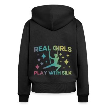 Aerial Yoga Gymnastinnen Aerial Yoga Aerial Silk G - Frauen Premium Bio Zip Hoodie - Schwarz - Hinten - Julia (174cm)