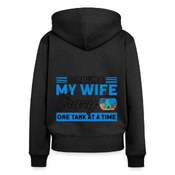 Aquarist Meine Frau in den Wahnsinn treiben - Frauen Premium Bio Zip Hoodie - Schwarz - Hinten - Julia (174cm)