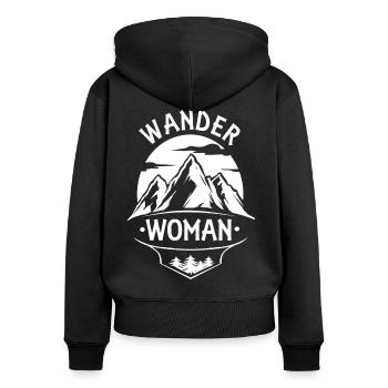 Wander Woman - Frauen Premium Bio Zip Hoodie - Schwarz - Hinten - Julia (174cm)